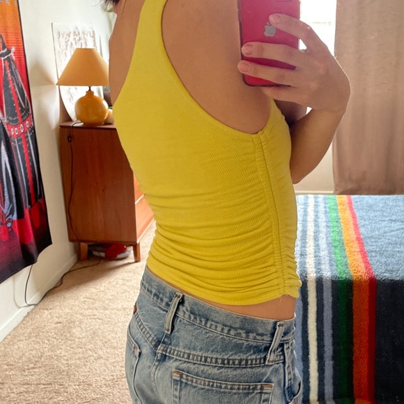 Ribbed Yellow One Shoulder Top - Picture 3 of 5
